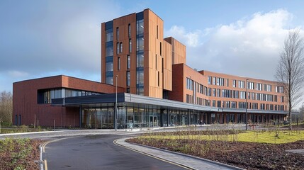 Modern Educational Building: Brick Facade, Contemporary Design, Campus Architecture