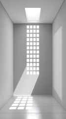 Fototapeta premium Illumination interplay: Skylight casts patterned shadows in minimalist corridor