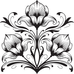 Elegant Black Floral Ornament Vector – Decorative Flower Silhouette Design