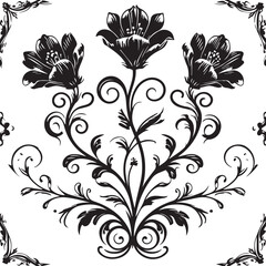 Elegant Black Floral Ornament Vector – Decorative Flower Silhouette Design