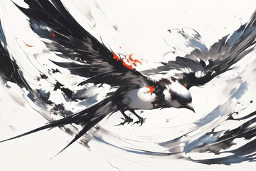 Flying Swallows in Japanese Ink Art