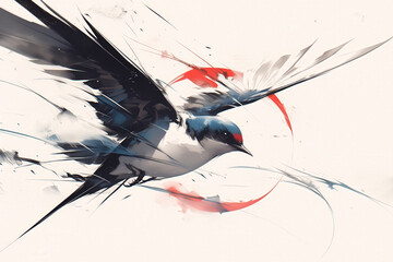 Flying Swallows in Japanese Ink Art