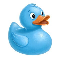 Blue rubber duck toy isolated on white background.