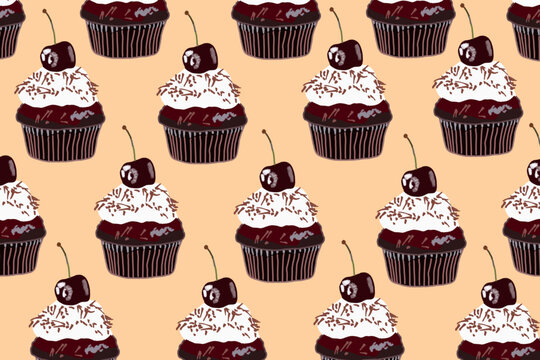 Cute Cake and bakery sweet Food Cartoon perfect seamless pattern