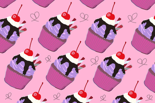 Cute Cake and bakery sweet Food Cartoon perfect seamless pattern