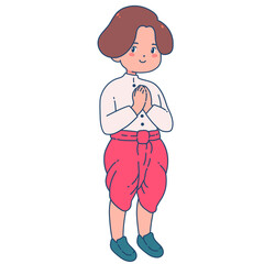 Cute colorful Thai cartoon character greeting Songkran illustration 