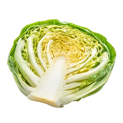 Obraz premium Freshly sliced cabbage isolated on a transparent background showcasing vibrant green and transparent layers, cabbage slice isolated on transparent
