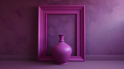 A bold purple frame, highlighting a stunning vase with its rich color, designed to elevate the aesthetic of any interior space with sophistication against a smooth, neutral background. 
