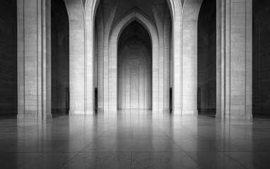 Fototapeta premium Majestic Architectural Interior with Arches and Columns in Monochrome