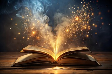 Book is open to a page with a glowing light