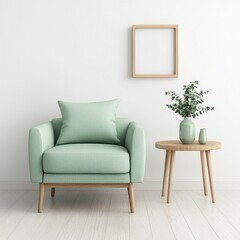 Modern Living Room with Minimalist Green Accent Chair and Decor