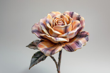 Ceramic Sculpture of a Rose with Plaid Design on the Petals