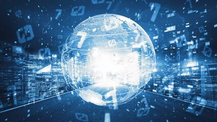 Futuristic global network and tacit digital data transfer 3D graphic . Concept of smart digital transformation and technology disruption that changes global trends in new information era . - Powered by Adobe