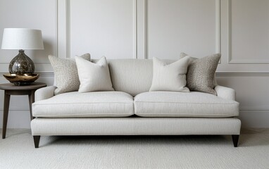 Elegant Cream Sofa with Decorative Pillows in Modern Living Room