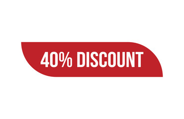 Red banner 40% discount isolated on white background.