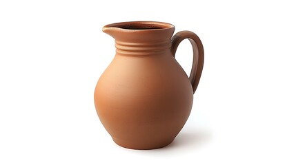 Rustic Clay Brown Jug Isolated on White Background