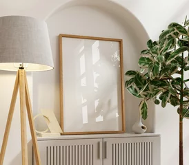 Fotobehang Boho Frame mockup,Mockup frame in modern interior,Living room wall poster mockup- 3D rendering  © Vanitjan
