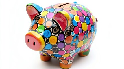 Colorful Piggy Bank on White Background