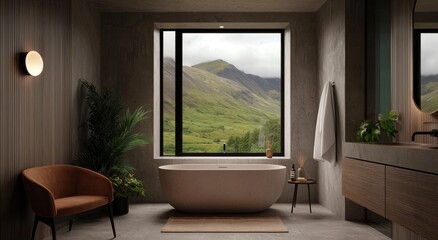 Modern Bathroom with Scenic Mountain View and Stylish Decor