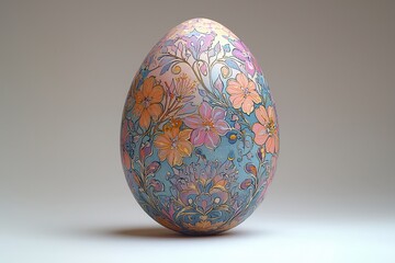 Intricate floral egg design with pastel colors on artistic background
