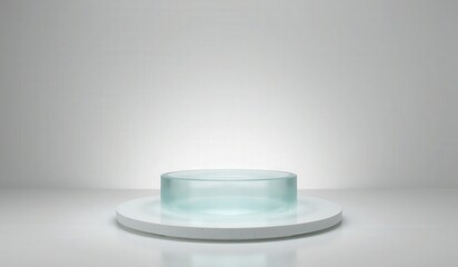 "Minimalist Frosted Glass Pedestal with Ethereal Reflections in Bright Neutral Lighting for Placement Product"