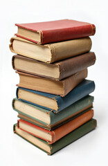 Fototapeta premium Stack of old hardcover books on white. Education concept. Education, knowledge, learning, literature, study, reading, library, school. Vintage book pile.