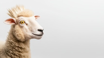 Obraz premium A sheep with a stylish haircut looking smug and confident, fashionable and funny, with copy space.