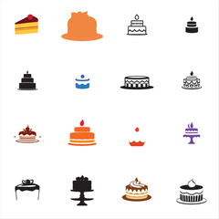 Birthday Cake Icon Set with Cupcakes and Desserts