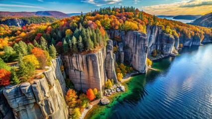 Aerial View of Iconic Pulpit Rock Surrounded by Autumn Colors