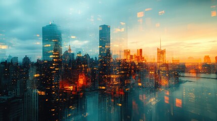 Fototapeta premium A double exposure image of a recession and a cityscape.