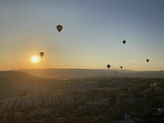 hot air balloon at sunrise in Göreme, Turkey