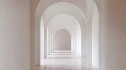 Fototapeta premium Serene Corridor with Archways in Soft Natural Light Featuring Minimalist Architectural Design
