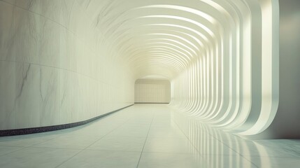 Fototapeta premium Modern architectural corridor with soft lighting and smooth white walls creating a serene and minimalistic atmosphere