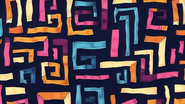 This captivating abstract background features a pattern of geometric maze-like designs, intricately crafted with bold square lines. Ideal for modern art projects or creative designs.