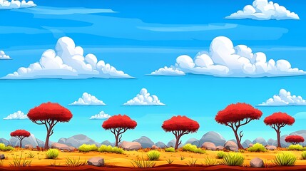 Fototapeta premium Vibrant Digital Painting of a Sunny African Savanna Landscape AI Generated