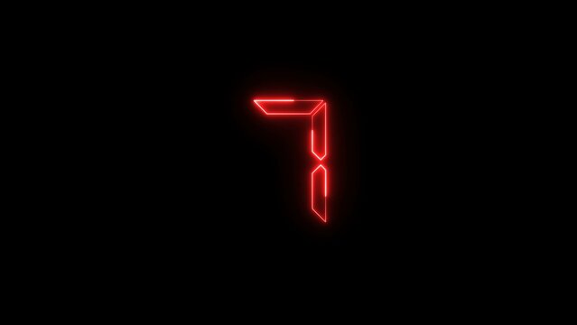Abstract glowing red color neon countdown 7 number illustration background 4k.