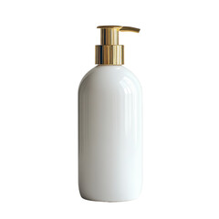 Elegant luxury shampoo bottle with a gold pump on a transparent background, showcasing simplicity and sophistication, Luxury blank shampoo bottle on a transparent background