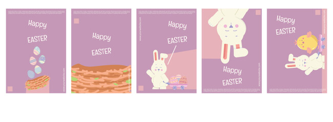 a Creative Happy Easter Day Poster Set for Design Elements or Poster Template