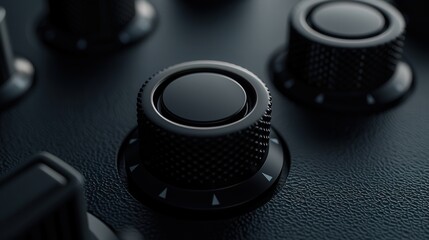 Close-up of sleek black audio control knobs