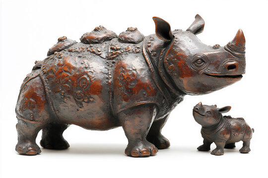 1a realistic animal photograph of a rhinoceros on a white background, full body shot of the rhinoceros (front and side view), white background,