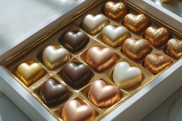 Love's Sweet Box: A close-up shot captures a beautiful heart-shaped chocolate display in a gift box, a treat for the senses.
