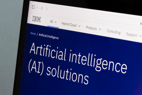 Portland, OR, USA - Mar 24, 2025: Webpage of IBM's artificial intelligence solutions is seen on the screen of a computer. International Business Machines (IBM) Corporation is an American tech company.