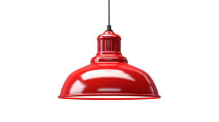 Red pendant light fixture hanging against a black backdrop