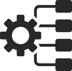 Process management solid icon with gear and flowchart structure, vector.