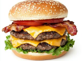 Juicy Double Cheeseburger with Bacon and Fresh Ingredients