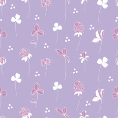 Seamless pattern with white and pink clover. Hand-drawn vector illustration for wallpaper, background, cards.  