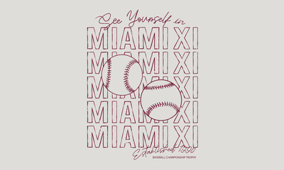 Baseball club vector t-shirt design. Miami athletic club graphic print design for t shirt. Sport club vector t-shirt design. Sport logo. 