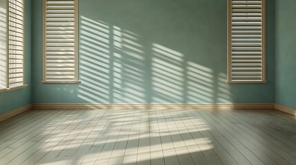 Fototapeta premium Sunlit Room Interior: 3D Render of Light Streaming Through Shutters AI Generated