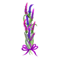 Obraz premium Vertical Bouquet of purple wildflowers and dark-purple bow