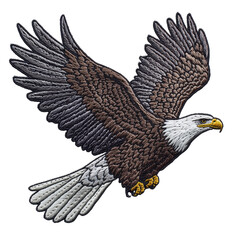 Obraz premium Cartoon illustration of an American Bald Eagle in flight with spread wings, symbolizing freedom and wildlife
